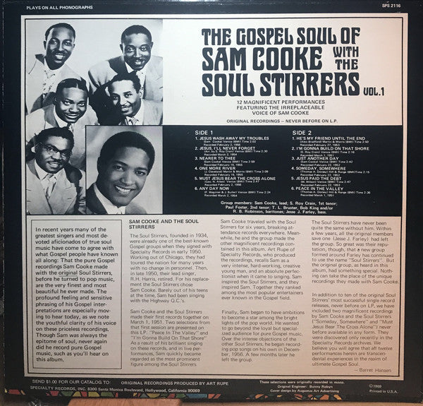 Release: The Gospel Soul Of Sam Cooke With The Soul Stirrers Vol. 1-Vinyl-US-1983-SPS 2116, SPS-2116-13646472