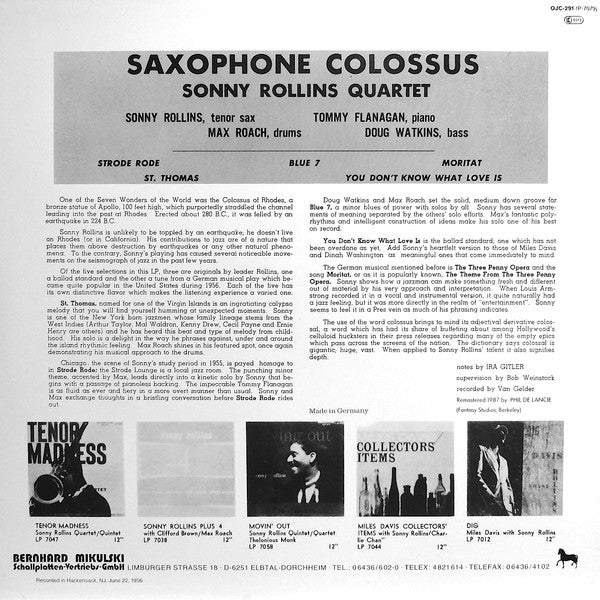 Release: Saxophone Colossus-Vinyl-Germany-1987-OJC-291, P-7079-10691453