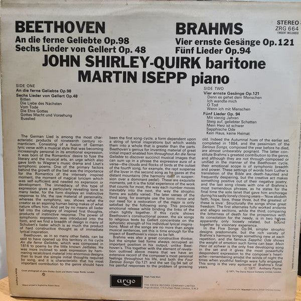 Master Release: Beethoven: An die ferne Geliebte Op.98 / Sachs Lieder von Gellert Op.48 -- Brahms: Vier ernste Gesänge Op.121 / Fünf Lieder Op. 94 by Ludwig van Beethoven