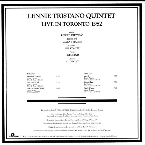 Release: Live In Toronto 1952-Vinyl-US-1982-JR-5-4885156