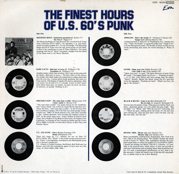 Master Release: The Finest Hours Of U.S. 60's Punk by Various