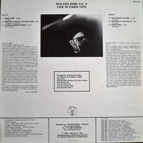 Master Release: Live In Paris, 1970 Vol. 2 by Roland Kirk