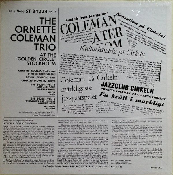 Release: At The "Golden Circle" Stockholm (Volume One)-Vinyl-US-1966-BST 84224-4674173