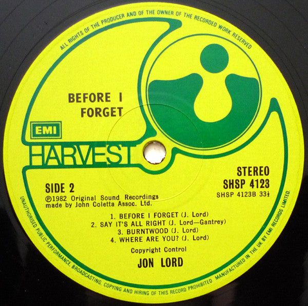 Release: Before I Forget-Vinyl-UK-1982-SHSP 4123-1719236