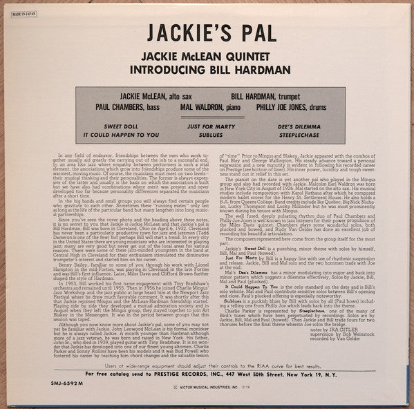 Release: Jackie's Pal-Vinyl-Japan-1978-SMJ-6592(M), SMJ-6592 M-6626147