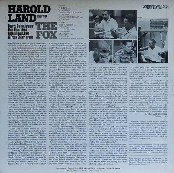 Master Release: The Fox by Harold Land Quintet