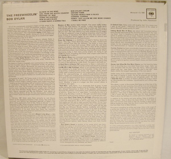 Release: The Freewheelin' Bob Dylan-Vinyl-Canada-1963-CL 1986-6170307