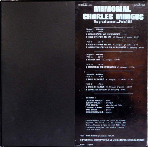 Release: The Great Concert Of Charles Mingus-Vinyl, Box Set-France-None-AM 003-004-005-8557665