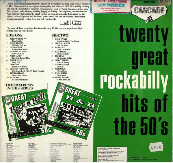 Release: 20 Great Rockabilly Hits Of The 50's-Vinyl-UK-1983-DROP 1003-8566266