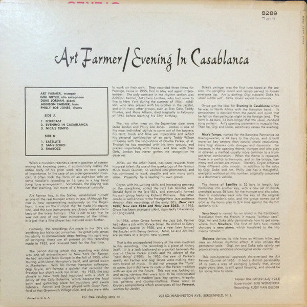 Release: Art Farmer Quintet Featuring Gigi Gryce-Vinyl-US-1964-NJLP 8289-4006630