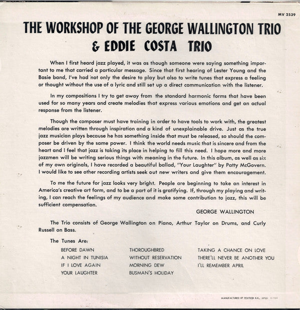 The Workshop Of The George Wallington Trio & Eddie Costa Trio
