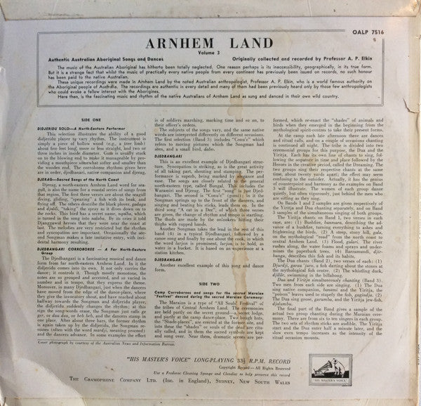 Master Release: Arnhem Land Volume 3: Authentic Australian Aboriginal Songs And Dances by Adolphus Peter Elkin