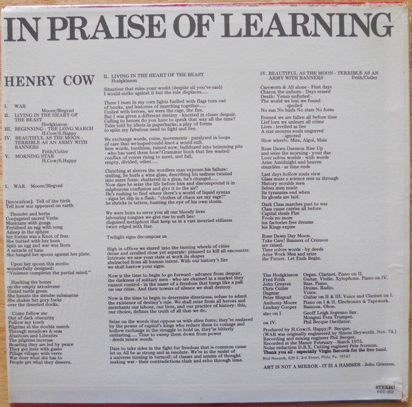 Release: In Praise Of Learning-Vinyl-US-1979-RED 003-1570772