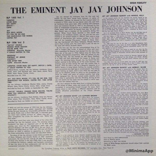 Release: The Eminent Jay Jay Johnson Volume 1-Vinyl-Japan-1978-GXK8032(M), BLP 1505-5730805