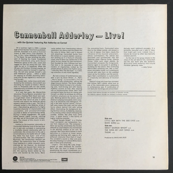 Release: Cannonball Adderley-Live!-Vinyl-US-None-SM-2399-8186085