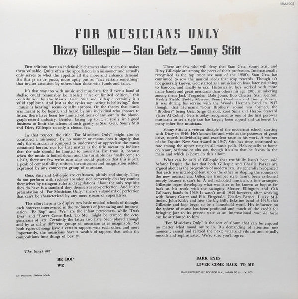 Master Release: For Musicians Only by Stan Getz