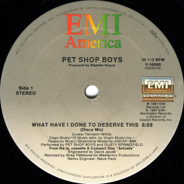 Master Release: What Have I Done To Deserve This? / Rent by Pet Shop Boys