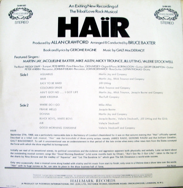 Release: Hair (The American Tribal Love-Rock Musical)-Vinyl-UK-1970-SHM 683-1031124