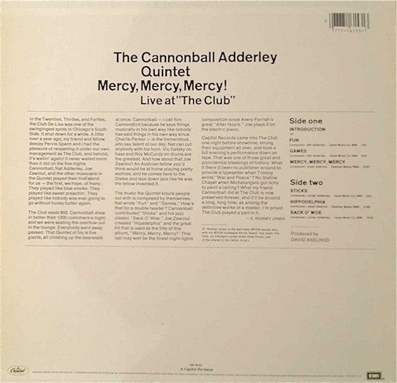 Release: Mercy, Mercy, Mercy! - Live At "The Club"-Vinyl-US-1981-SN-16153-3227067