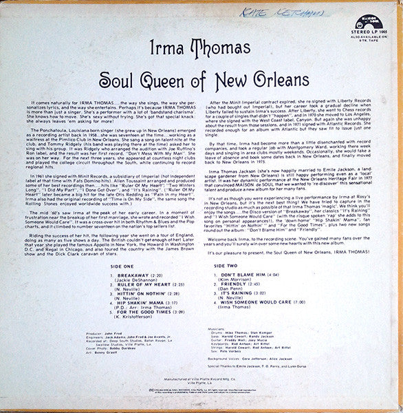 Release: Soul Queen Of New Orleans-Vinyl-US-1978-LP 1005-3472906