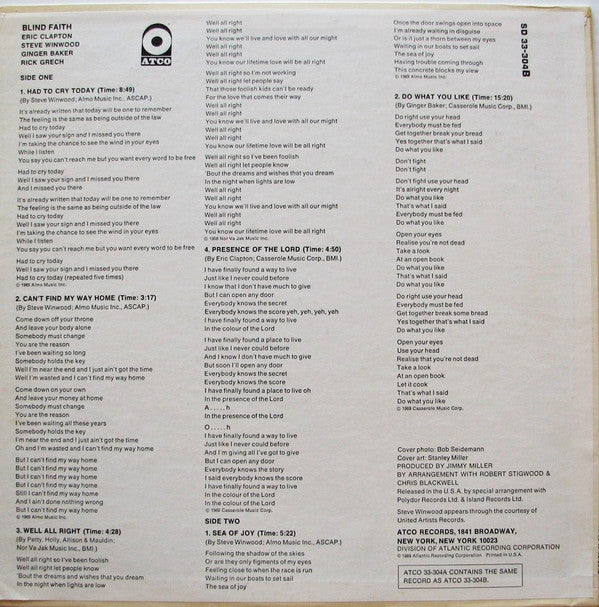 Release: Blind Faith-Vinyl-US-1969-SD 33-304B, SD 33-304-22525424