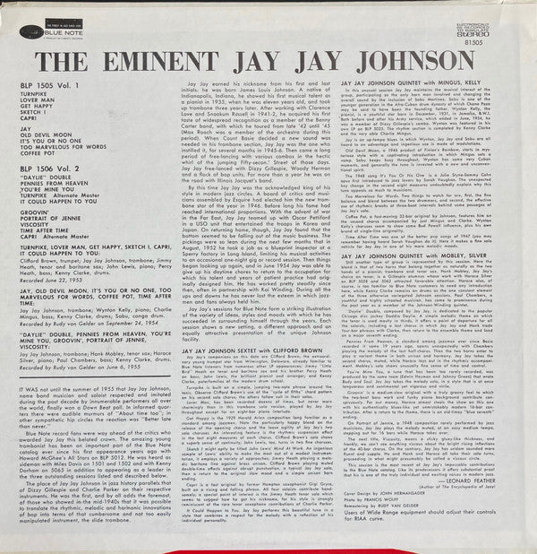Release: The Eminent Jay Jay Johnson Volume 1-Vinyl-US-1977-BST 81505-18654181