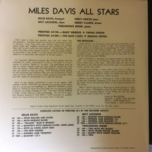 Master Release: Miles Davis All Star Sextet by The Miles Davis Sextet