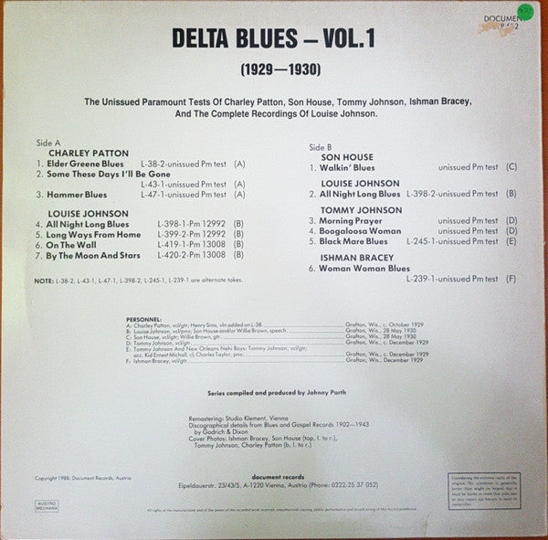 Release: Delta Blues - Vol.1 (1929-1930)-Vinyl-Austria-1988-DLP 532-21800551