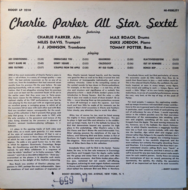 Release: All Star Sextet-Vinyl-US-None-LP 2210-25862305