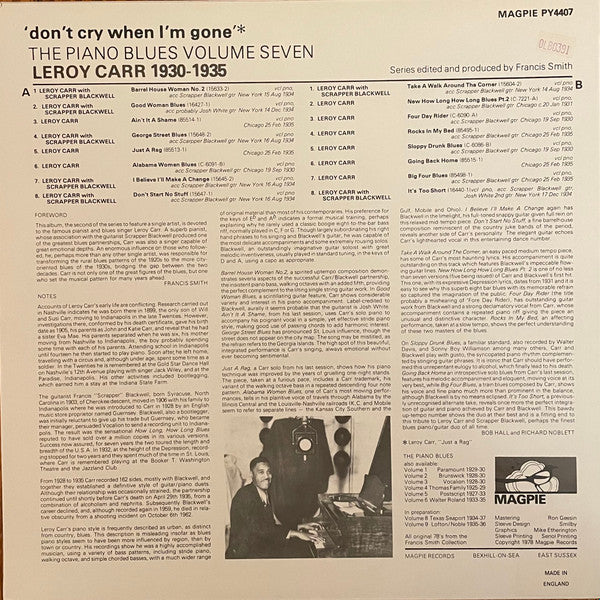 Master Release: 'Don't Cry When I'm Gone' - Leroy Carr 1930-1935 by Leroy Carr