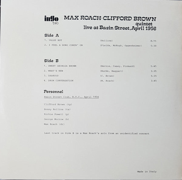 Master Release: Live At Basin Street, April 1956 by Clifford Brown and Max Roach