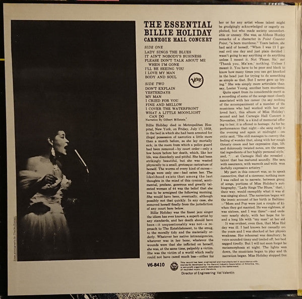 Release: The Essential Billie Holiday (Carnegie Hall Concert Recorded Live)-Vinyl-US-None-V6-8410-13983189