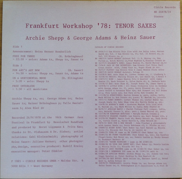 Master Release: Frankfurt Workshop '78: Tenor Saxes by George Adams