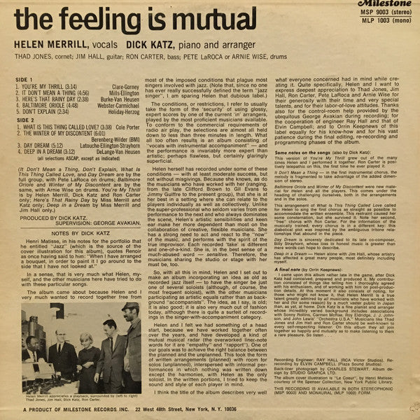 Release: The Feeling Is Mutual-Vinyl-US-1967-MSP 9003-2953737
