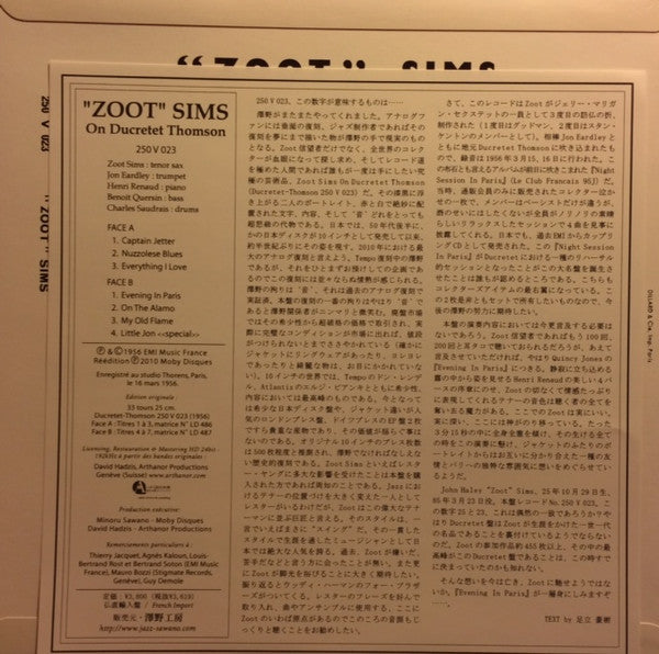 Zoot Sims Avec Henri Renaud Et Son Orchestre Et Jon Eardley