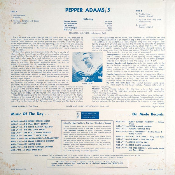 Master Release: Pepper Adams Quintet by Pepper Adams Quintet