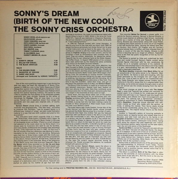 Master Release: Sonny's Dream (Birth Of The New Cool) by The Sonny Criss Orchestra