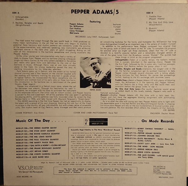 Release: Pepper Adams Quintet-Vinyl-US-1985-MOD-LP 112, VSOP 5-5571239