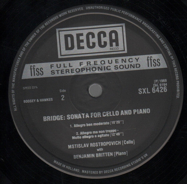 Schubert: Sonata For Arpeggione And Piano / Bridge: Sonata For Cello And Piano