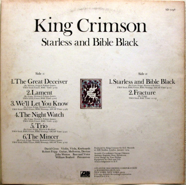 Release: Starless And Bible Black-Vinyl-US-1974-SD 7298-6386502