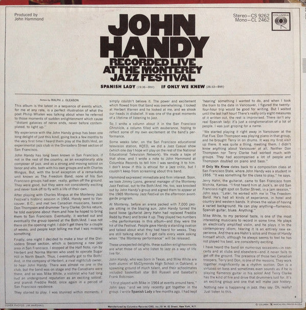 Release: Recorded Live At The Monterey Jazz Festival-Vinyl-US-1970-CS 9262, CL 2462-6163427