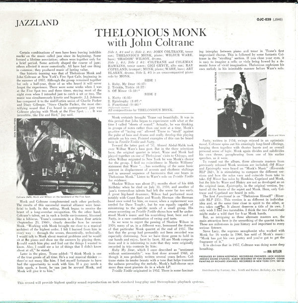 Release: Thelonious Monk With John Coltrane-Vinyl-US-1982-OJC-039, J946, J-946-4926104