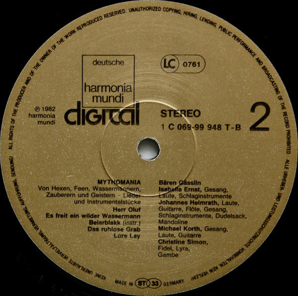 Mythomania (Von Hexen, Feen, Wassermännern, Zauberern Und Geistern - Lieder Und Instrumentalstücke)