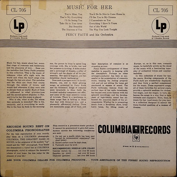 Master Release: Music For Her by Percy Faith & His Orchestra