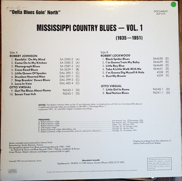 "Delta Blues Goin' North" Mississippi Country Blues - Vol. 1 (1935-1951)