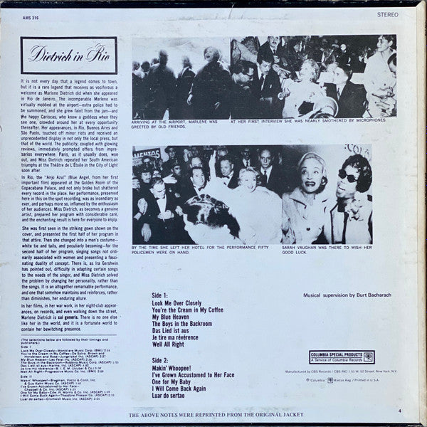 Master Release: Dietrich In Rio (Recorded In Rio De Janeiro) by Marlene Dietrich