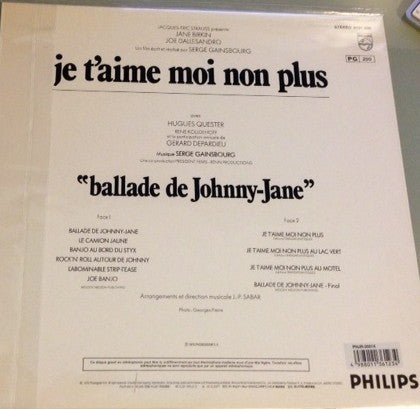 Bande Originale Du Film De Serge Gainsbourg "Je T'Aime Moi Non Plus"