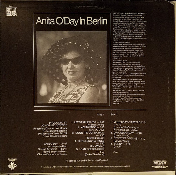 Release: Anita O'Day In Berlin, Recorded Live At The Berlin Jazz Festival-Vinyl-US-1981-7092, PR 7092-3161074