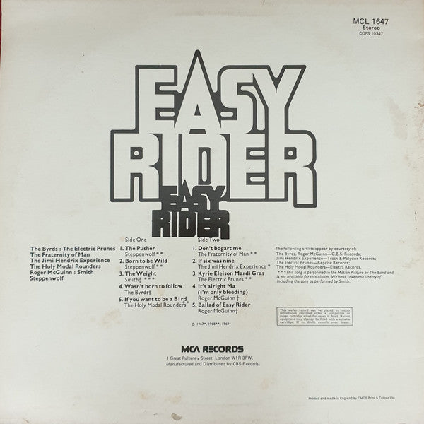 Songs Performed In The Motion Picture Easy Rider