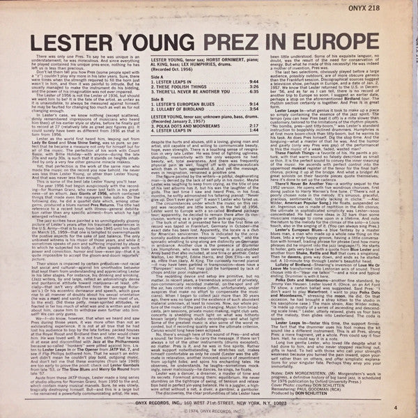 Master Release: Prez In Europe by Lester Young